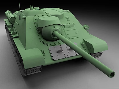 Detailed Green Tank 3D Model With Long Cannon Tracks Turret And Armor Design 3d model