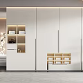 Modern White Wardrobe Interior Design With Built in Shelves And Lighting 3d model