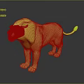 Detailed Red 3D Lion Character Standing On Shiny Black Background Surface 3d model