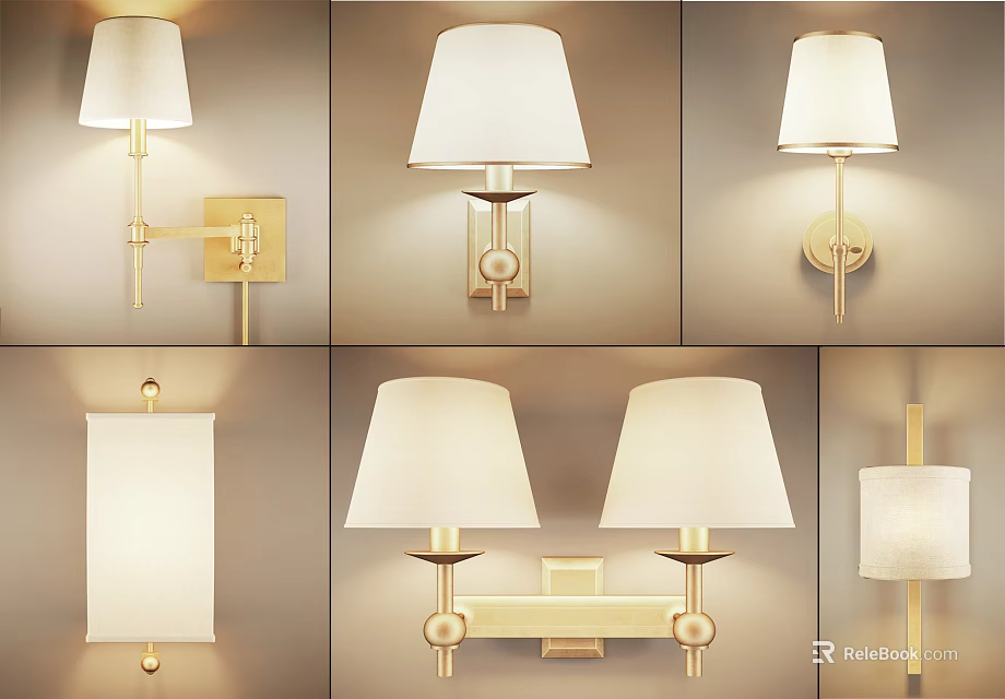 Elegant Modern Wall Lamps With Various Designs Fabric Shades And Metal Frames 3d model 