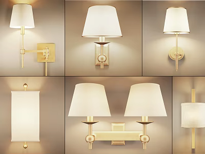 Elegant Modern Wall Lamps With Various Designs Fabric Shades And Metal Frames 3d model