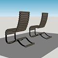 Two Wooden Striped Lounge Chairs with Metal Frame for Outdoor Use