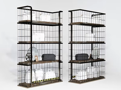 Industrial Style Storage Shelves With Metal Frame And Wooden Multi Tier Design 3d model
