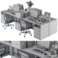 Modern Office Desk Setup With Computer Monitors Office Chairs And Filing Cabinets 3d model