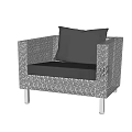 Stylish Outdoor Sofa With Woven Rattan Frame Black Cushions And Metal Legs