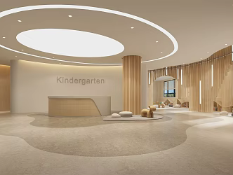 Modern Hall Kindergarten Front Desk Bookcase 3d model