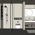 Modern Bathroom Interior With Glass Shower Round Mirror White Toilet And Vanity Sink Design