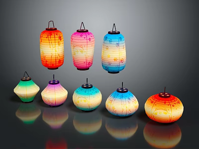 Colorful Decorative Lantern Furniture With Traditional Design And Various Bright Hues 3d model