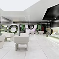 Modern 4S Car Dealership Showroom Featuring Displayed White And Yellow Vehicles With Modern Lighting
