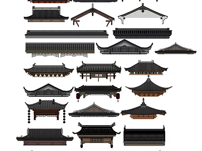 Traditional Chinese Architectural Roof Components Featuring Various Classic Design Styles And Ornamental Details 3d model