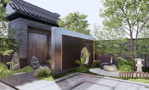 New Chinese Courtyard Gardening Sketches Pavilion Gate Entrance Landscape Trees Flowers and Plants Stone Rock Running Water Sketches 3d model