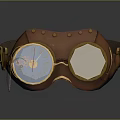 Steampunk Style Jewelry Goggle with Brown Leather Strap and Gold Accents