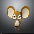 Cute Orange And White Cartoon Mouse Character With Big Ears Standing On Gray Background