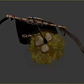 Ancient Style Banner Stand Featuring Wooden Pole Spiked Top Cloth Tassels And Green Base
