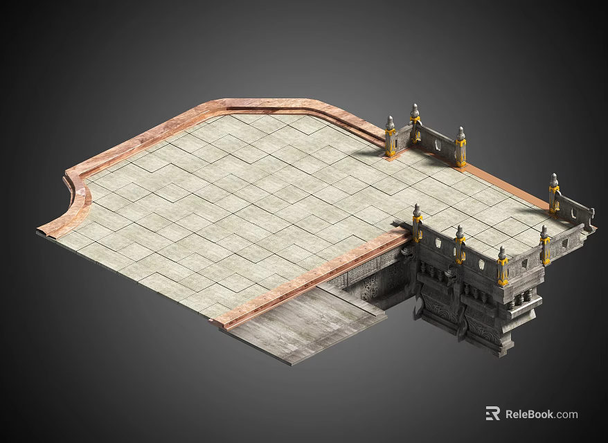 Ancient Architectural Platform 3D Model With Stone Pavement Balustrades And Steps 3d model
