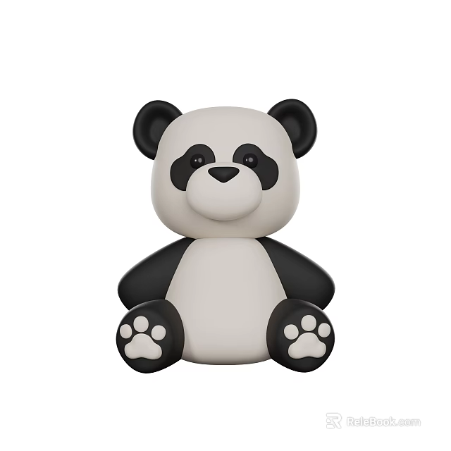 Cute Black And White Sitting Panda Toy With Soft Paw Details 3d model 