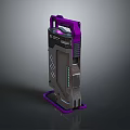 Purple And Gray Tech Device With Purple Stand Detailed Texture And Indicator Lights