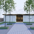 Modern Building Exterior Wall Design With White Facade Trees And Stone Path 3d model