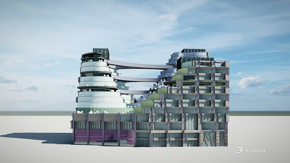 Modern Multi storey Residential Building With Glass Curtain Walls And Unique Architectural Design 3d model 