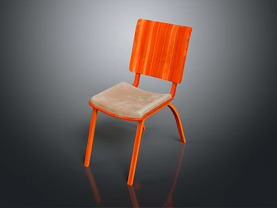 Modern Orange Wooden Single Chair with Beige Cushion Stylish Design Frame 3d model