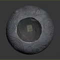Grey Round Sculpture Carving With Intricate Spiral Patterns And Hollow Center