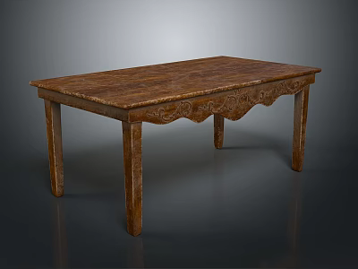 Wooden Rectangular Table With Carved Edge Decorative Legs And Textured Surface 3d model