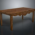 Wooden Rectangular Table With Carved Edge Decorative Legs And Textured Surface 3d model