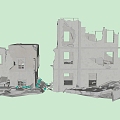 Ruins of modern post-war buildings 3d model