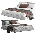 Modern Double Bed with White Mattress Brown Pillows and Gray Brown Blanket