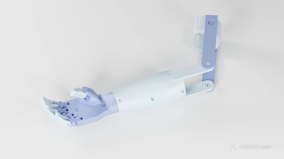 Functional Medical Prosthetic Arm and Hand with White Purple Lightweight Design 3d model 