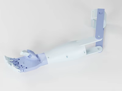 Functional Medical Prosthetic Arm and Hand with White Purple Lightweight Design 3d model