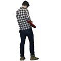 Man Playing Red Electric Guitar In Checkered Shirt Standing And Performing