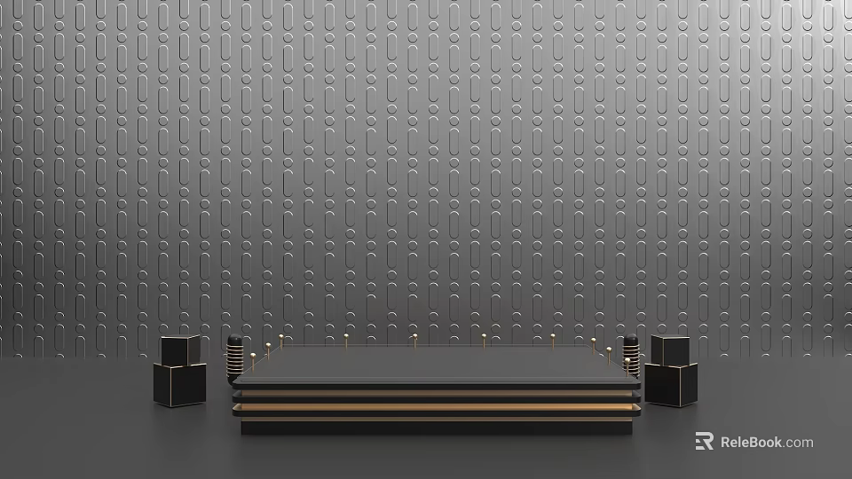 Black Gold Textured Wall With Modern Display Platform And Cube Decorations For Product Exhibition 3d model 