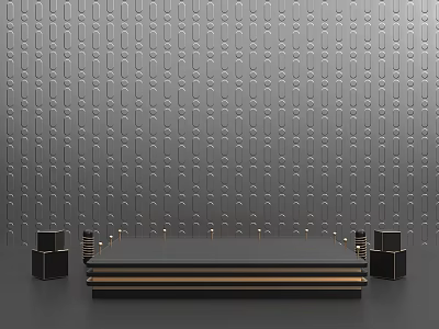 Black Gold Textured Wall With Modern Display Platform And Cube Decorations For Product Exhibition 3d model