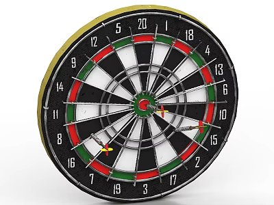 Professional Dartboard With Numbered Sections Colored Target And Darts As Sports Equipment 3d model