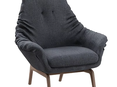 Gray Fabric Upholstered Modern Office Chair With Wooden Legs And Comfortable Padded Seat 3d model