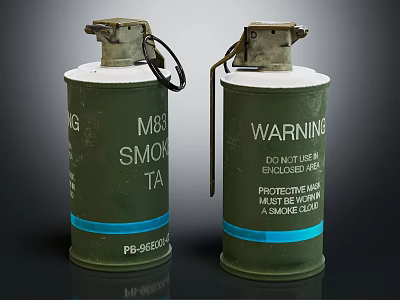 Green M83 Smoke Grenades With Blue Stripes And Warning Labels 3d model