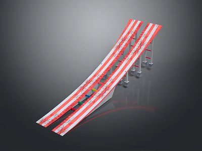 Ski Jump Ramp Equipment With Red White Striped Curved Structure And Metal Supports 3d model