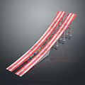 Ski Jump Ramp Equipment With Red White Striped Curved Structure And Metal Supports