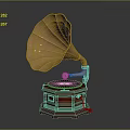 Vintage Gramophone Design With Brass Horn Wooden Base And Turntable