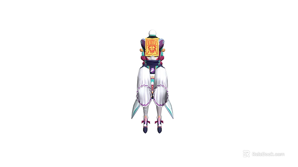 Game And Movie Character With Ornate Headpiece White Robe Purple Pink Details Oriental Inspired Design 3d model 