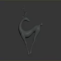 Minimalist Grey Deer Sculpture 3D Model with Elegant Pose and Sleek Design