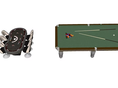 Game Room Table Set Featuring Poker Table and Billiard Table with Cues Balls 3d model