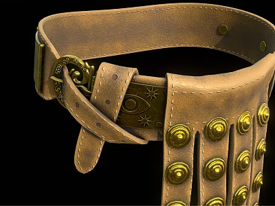 Vintage Leather Belt Design With Intricate Metal Buckle And Decorative Golden Rivets 3d model