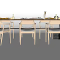 Modern Minimalist Wooden Dining Table Set with Light Upholstered Chairs and Tableware