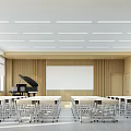Book Art Classroom Featuring White Desks Wooden Walls Whiteboard Piano And Natural Light