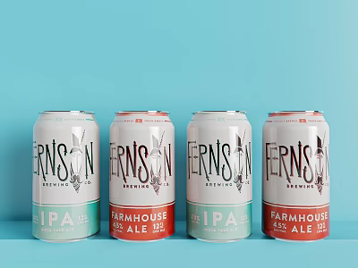 Fernson Brewing Craft Beer Cans Featuring IPA And Farmhouse Ale 3d model
