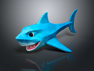 Cute Blue Shark Toy With Friendly Face And Shiny Smooth Surface 3d model