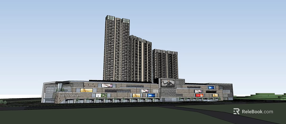 Modern Commercial Street with High Rise Buildings and Vibrant Storefronts in Urban Area 3d model 