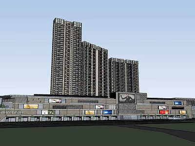 Modern Commercial Street with High Rise Buildings and Vibrant Storefronts in Urban Area 3d model